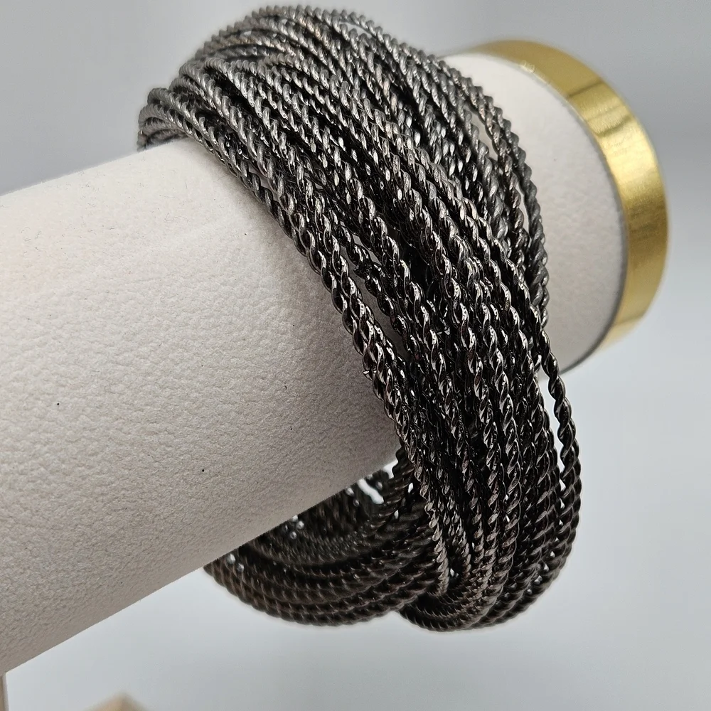 VINTAGE Gunmetal Twisted Interlocking Metal Chunky Statement Bangle Bracelet